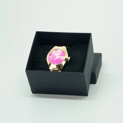 Relógio Feminino Elegance Dourado – Mostrador Rosa Luxo em Aço Inoxidável