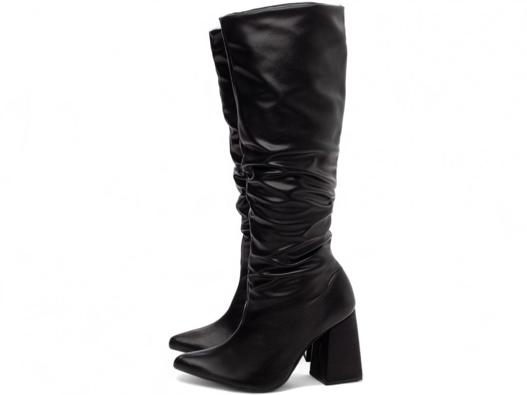 Bota Feminina Cano Alto Franzida Confortável Elegante