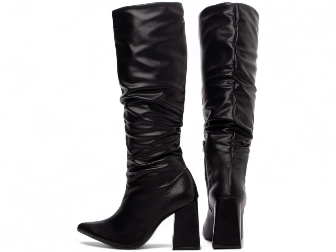 Bota Feminina Cano Alto Franzida Confortável Elegante