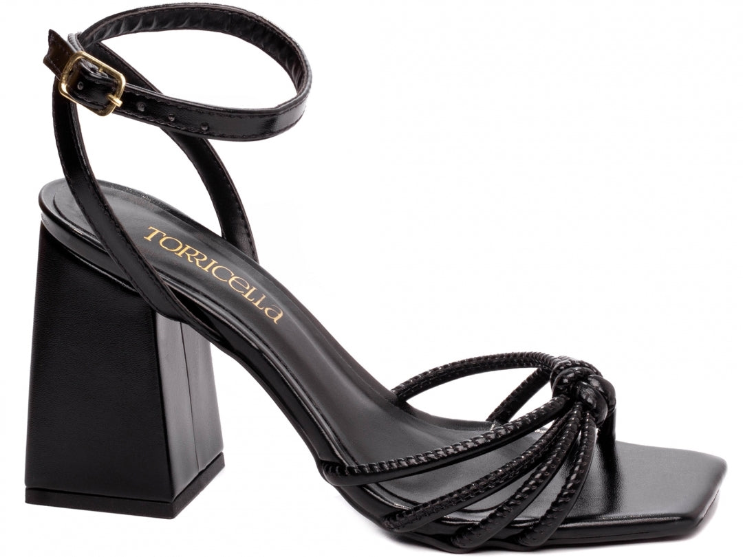 Sandália Feminina Elegante de Salto Grosso com Nó Frontal