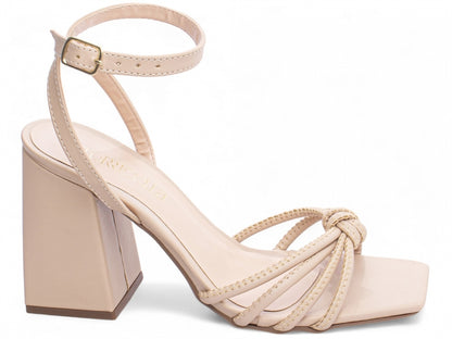 Sandália Feminina Elegante de Salto Grosso com Nó Frontal