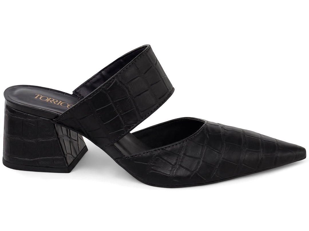 Mule Feminino Scarpin Croco Salto Bloco 6 cm Bico Fino