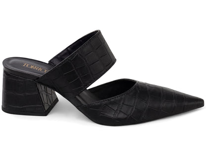 Mule Feminino Scarpin Croco Salto Bloco 6 cm Bico Fino