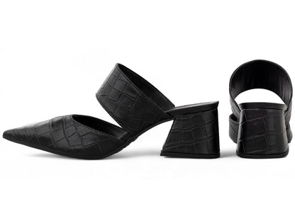 Mule Feminino Scarpin Croco Salto Bloco 6 cm Bico Fino