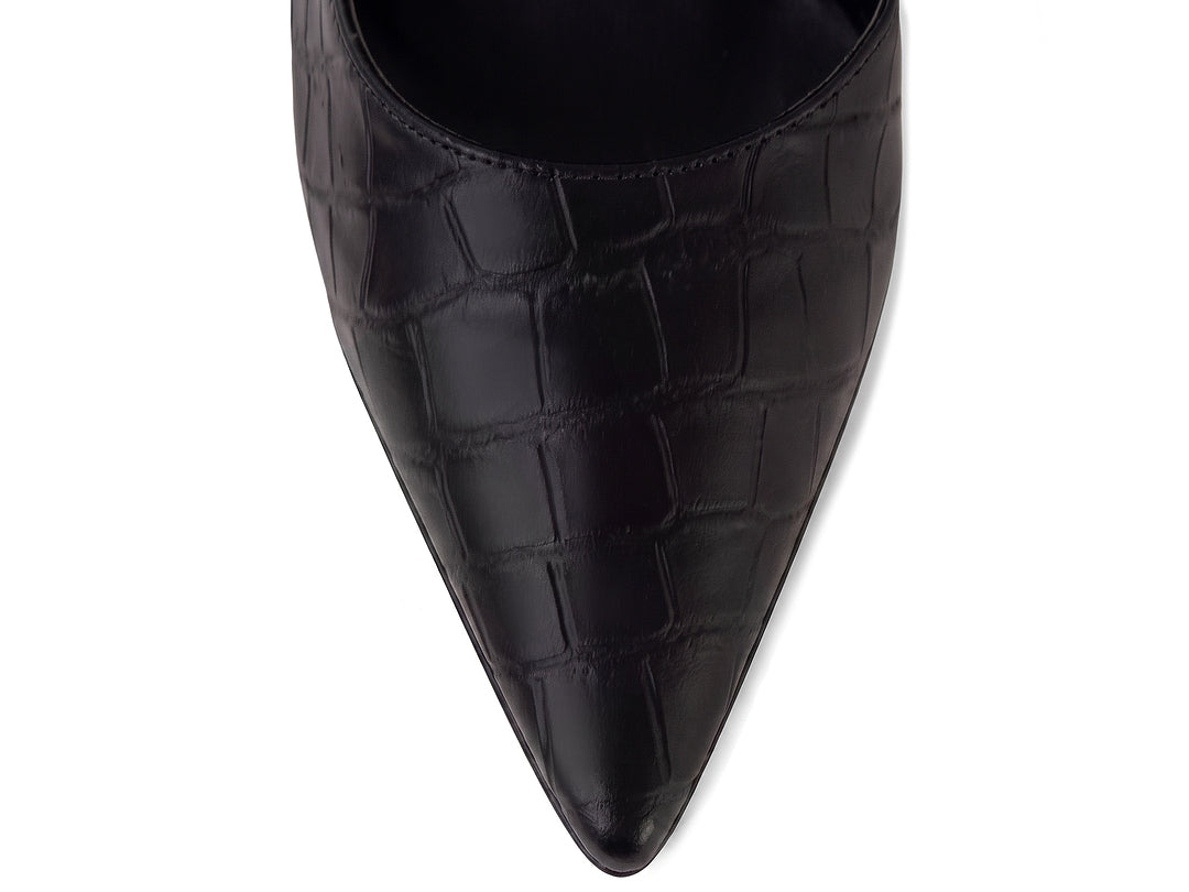 Mule Feminino Scarpin Croco Salto Bloco 6 cm Bico Fino