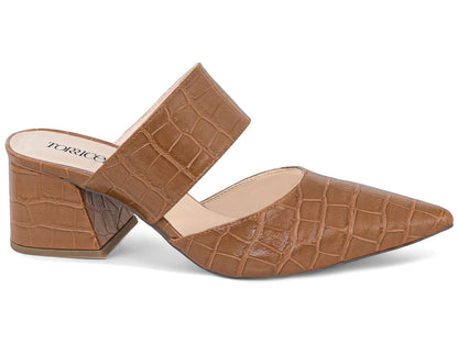 Mule Feminino Scarpin Croco Salto Bloco 6 cm Bico Fino