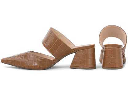 Mule Feminino Scarpin Croco Salto Bloco 6 cm Bico Fino