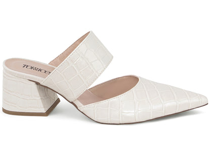 Mule Feminino Scarpin Croco Salto Bloco 6 cm Bico Fino