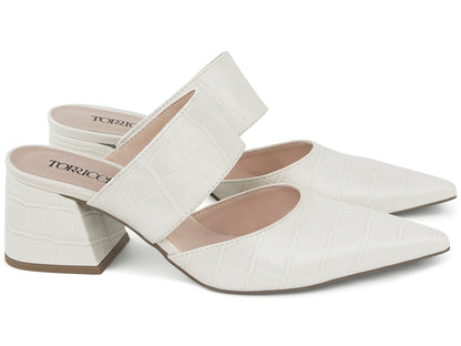 Mule Feminino Scarpin Croco Salto Bloco 6 cm Bico Fino