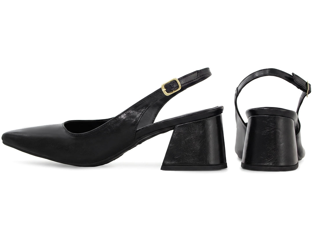 Scarpin Slingback Feminino Salto Bloco 6 cm com Fivela Ajustável