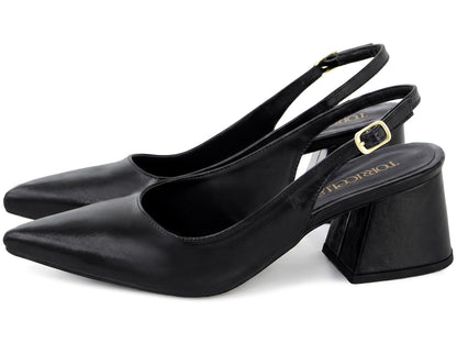 Scarpin Slingback Feminino Salto Bloco 6 cm com Fivela Ajustável