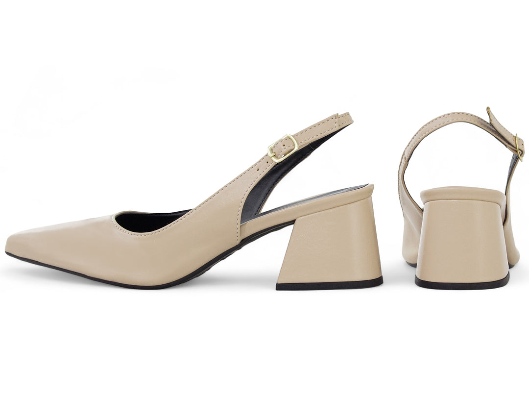 Scarpin Slingback Feminino Salto Bloco 6 cm com Fivela Ajustável