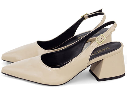 Scarpin Slingback Feminino Salto Bloco 6 cm com Fivela Ajustável