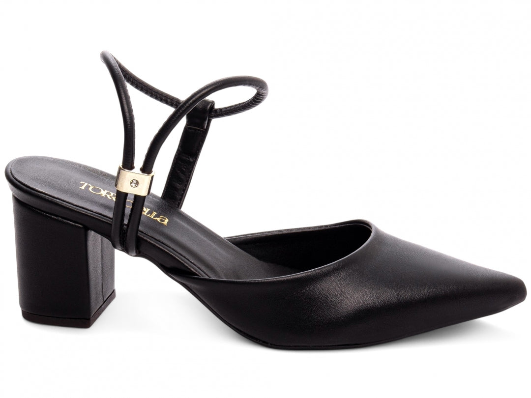 Scarpin Slingback Bico Fino com Salto Bloco 6cm