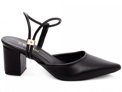 Scarpin Slingback Bico Fino com Salto Bloco 6cm