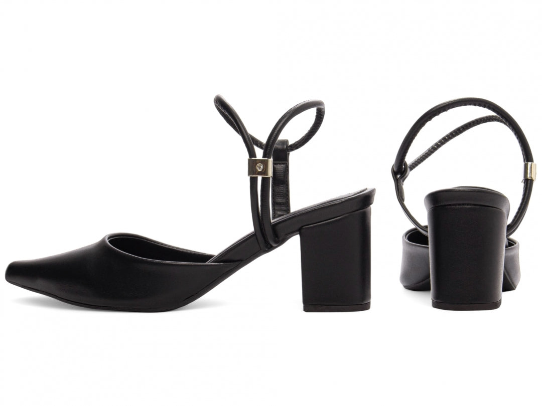 Scarpin Slingback Bico Fino com Salto Bloco 6cm