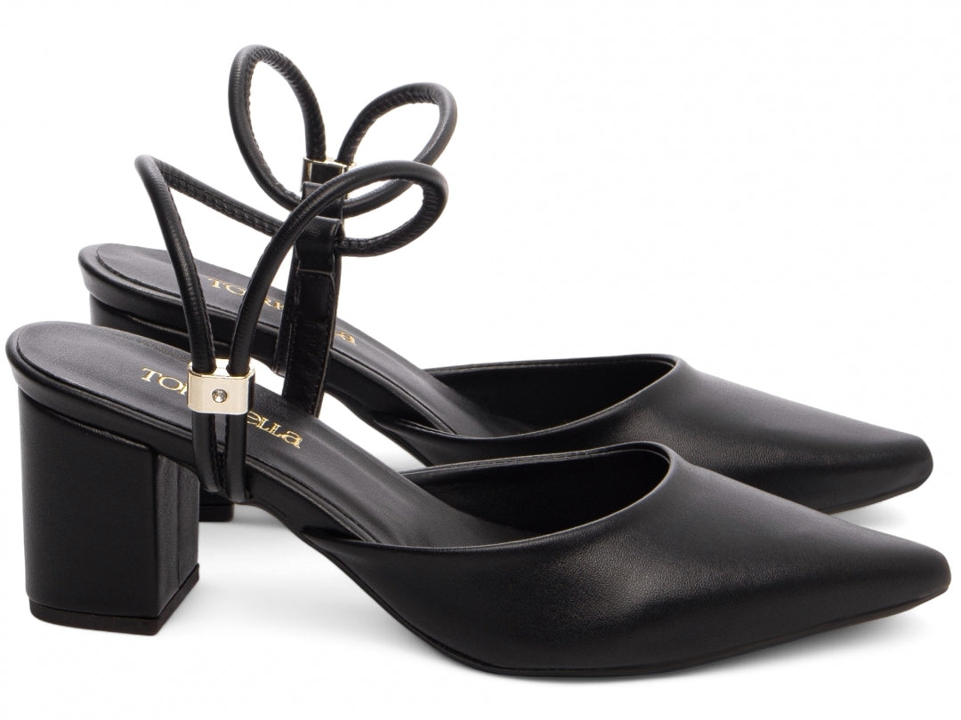 Scarpin Slingback Bico Fino com Salto Bloco 6cm