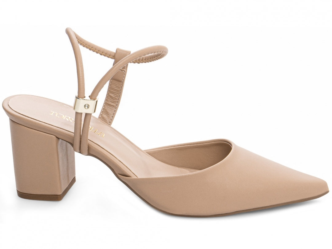 Scarpin Slingback Bico Fino com Salto Bloco 6cm