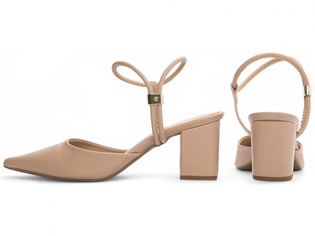 Scarpin Slingback Bico Fino com Salto Bloco 6cm
