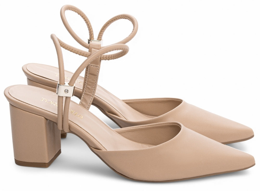 Scarpin Slingback Bico Fino com Salto Bloco 6cm