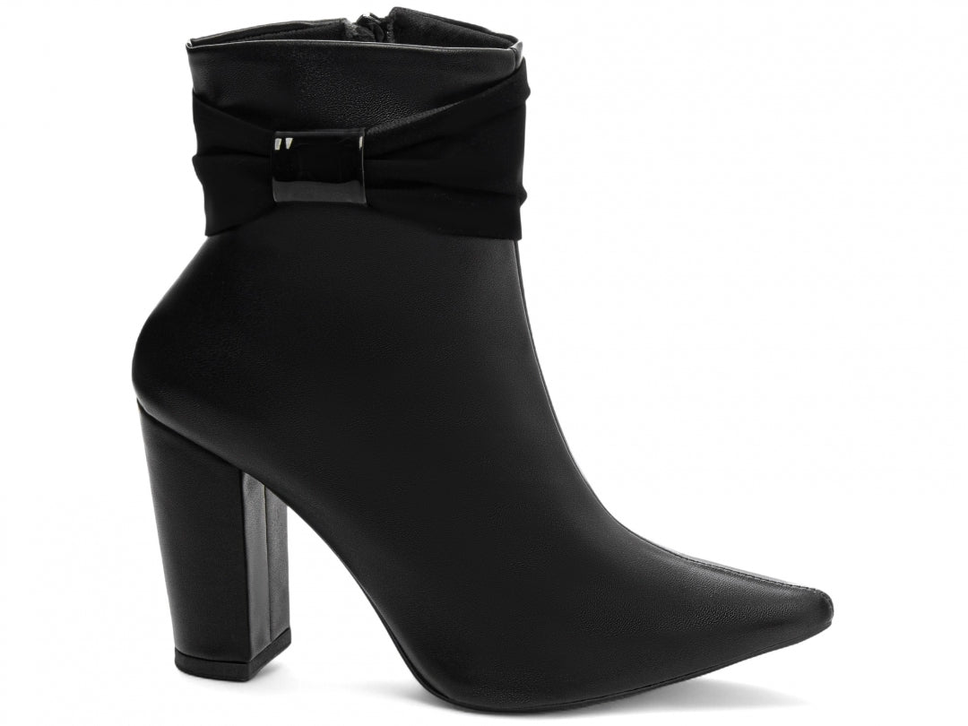 Bota Cano Curto Bico Fino com Laço Decorativo e Salto Alto