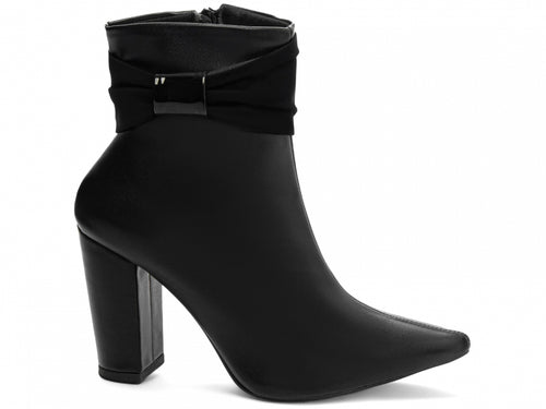 Bota Cano Curto Bico Fino com Laço Decorativo e Salto Alto