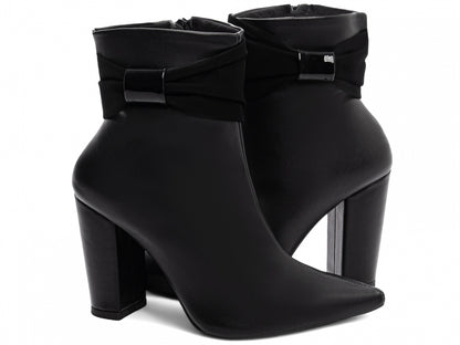 Bota Cano Curto Bico Fino com Laço Decorativo e Salto Alto