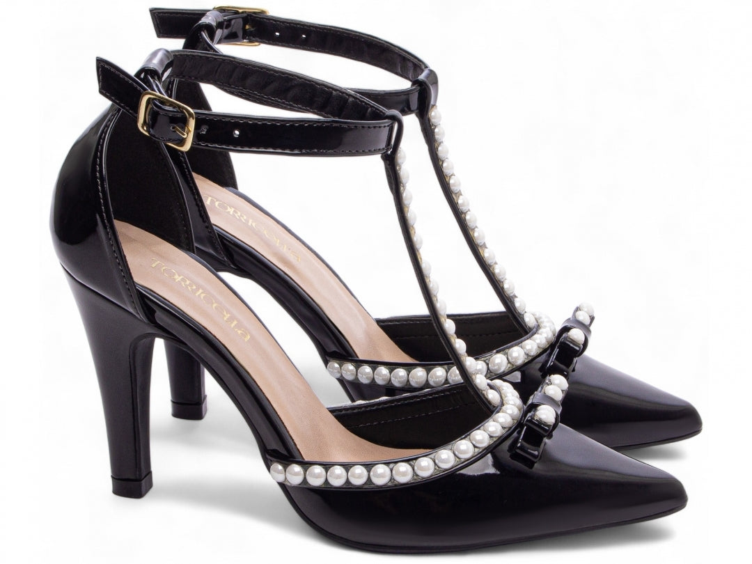 Scarpin Feminino Verniz com Pérolas e Salto Alto 9cm