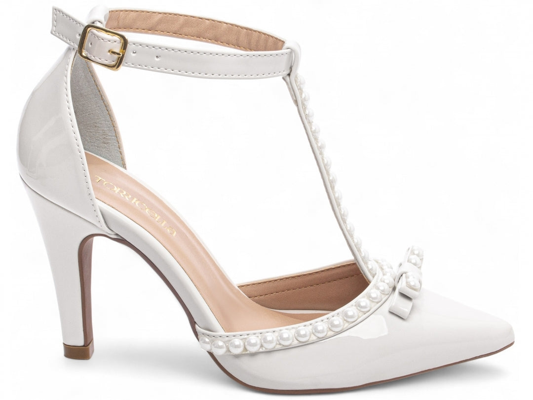 Scarpin Feminino Verniz com Pérolas e Salto Alto 9cm