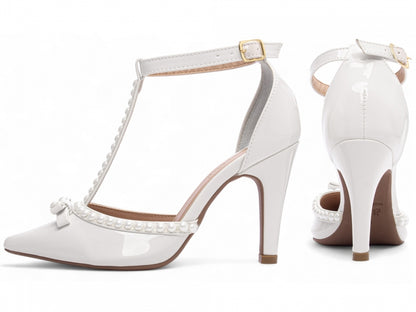 Scarpin Feminino Verniz com Pérolas e Salto Alto 9cm