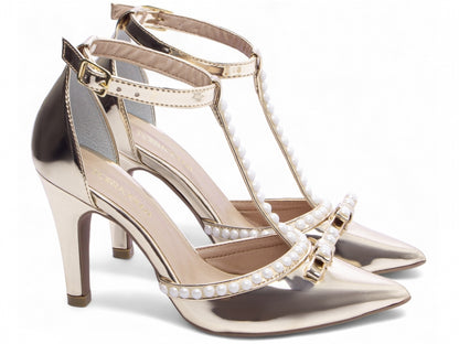 Scarpin Feminino Verniz com Pérolas e Salto Alto 9cm