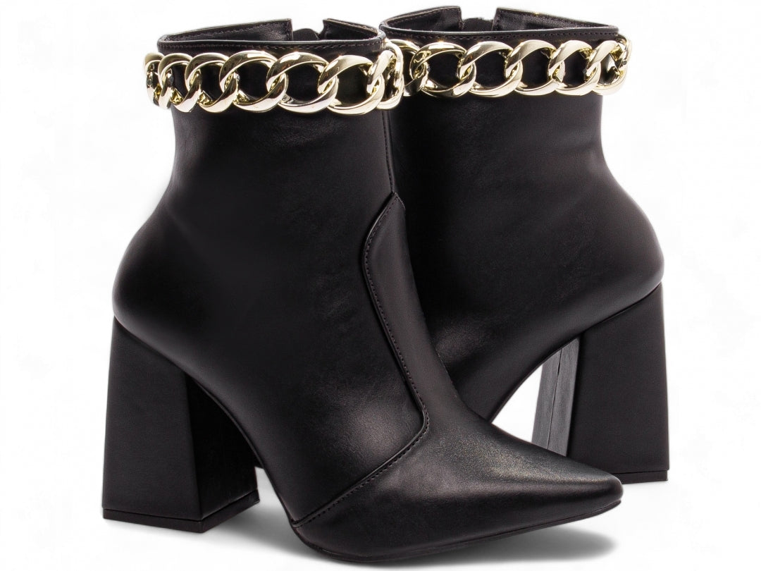 Bota Feminina Preta Cano Médio Bico Fino Elegante Moderna