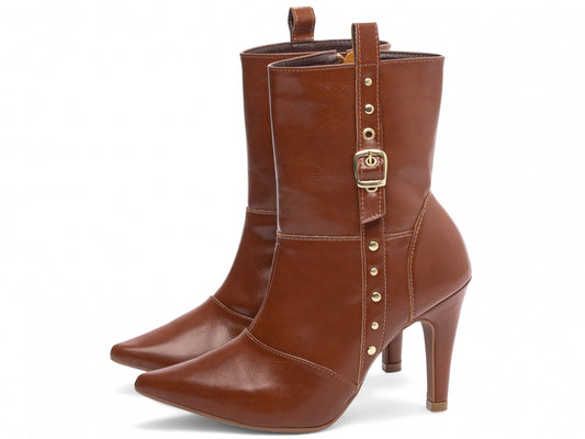 Bota Feminina Bico Fino Cano Médio Estilosa Elegante