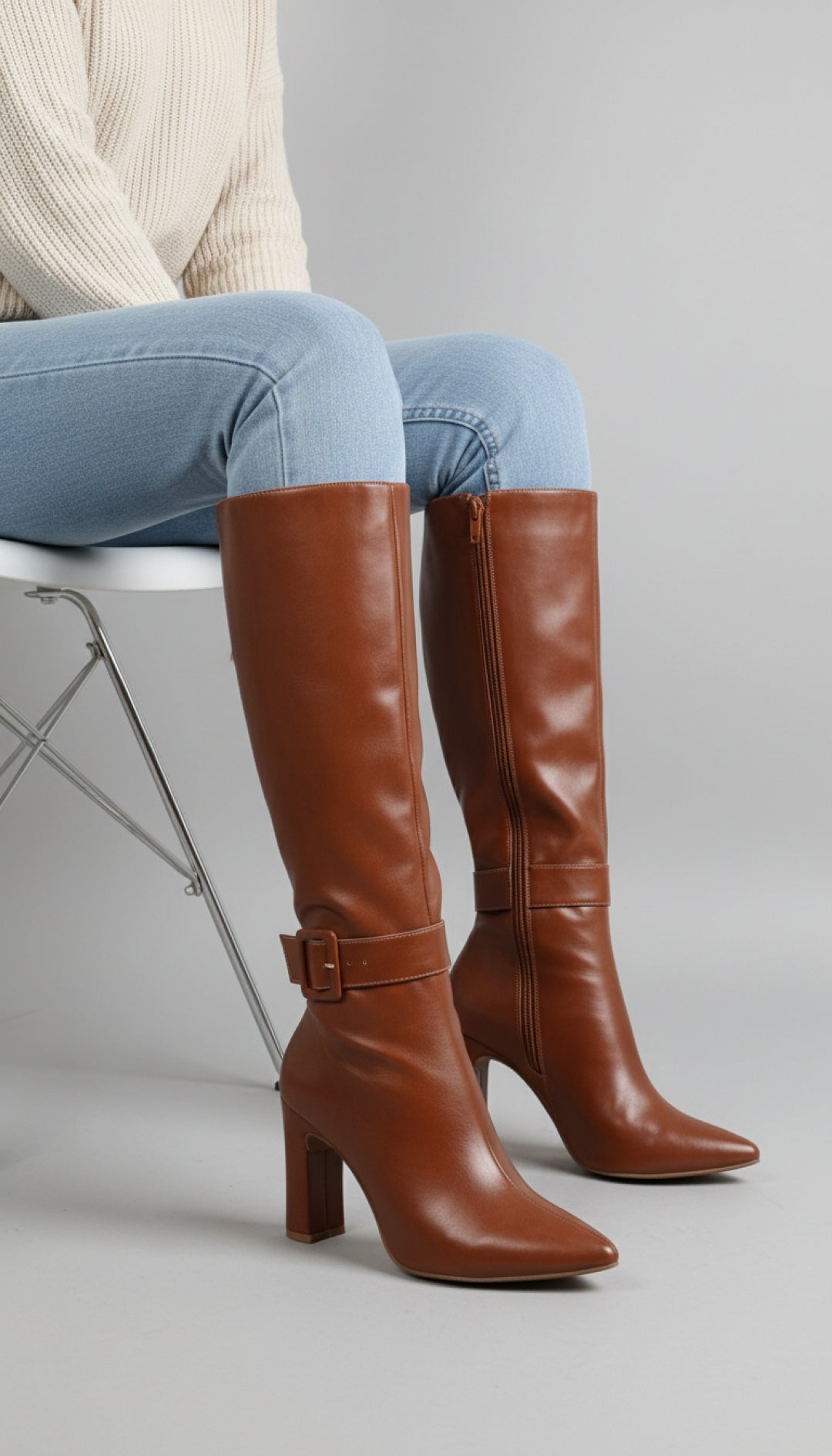 Bota Feminina Cano Longo Bico Fino Elegante Versátil