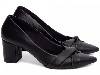 Scarpin Feminino Bico Fino com Nó e Salto Bloco 6,5cm