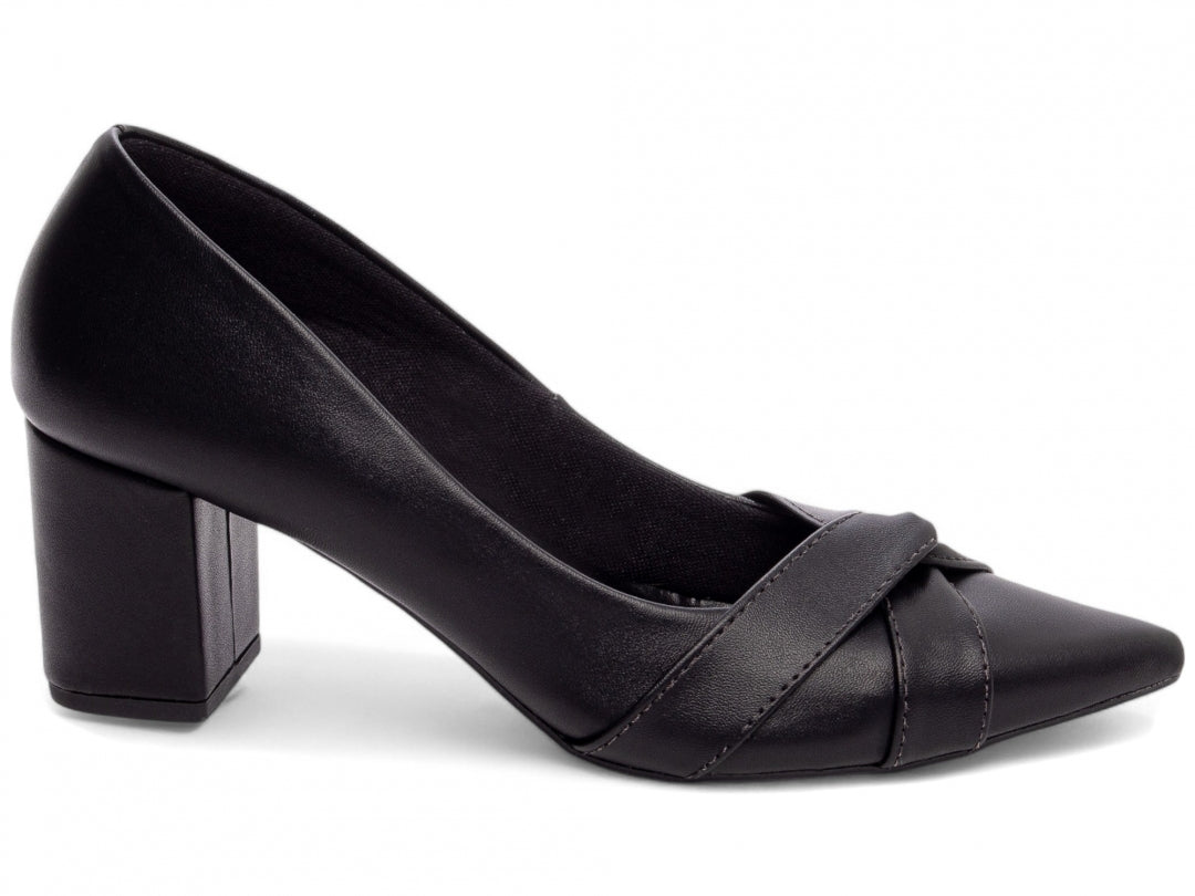 Scarpin Feminino Bico Fino com Nó e Salto Bloco 6,5cm