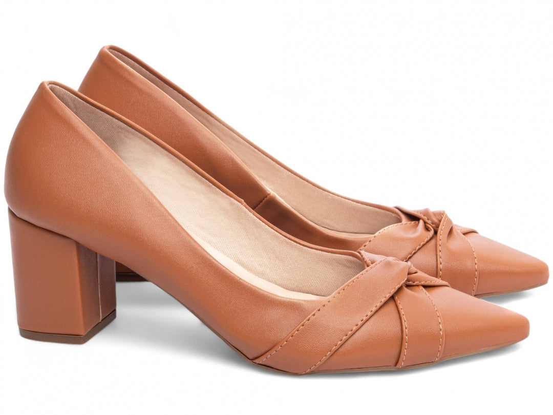 Scarpin Feminino Bico Fino com Nó e Salto Bloco 6,5cm