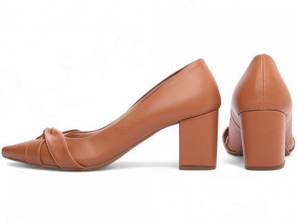 Scarpin Feminino Bico Fino com Nó e Salto Bloco 6,5cm