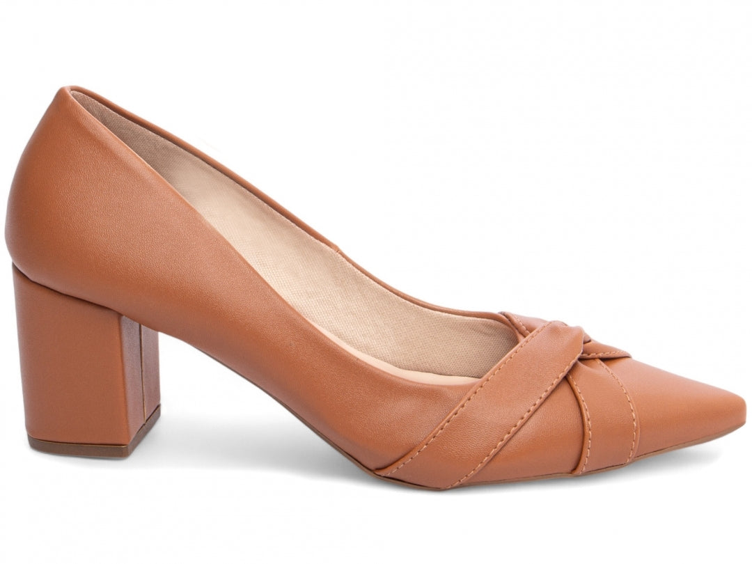Scarpin Feminino Bico Fino com Nó e Salto Bloco 6,5cm