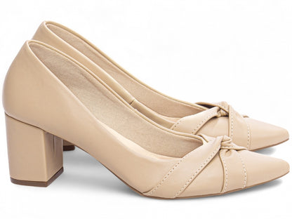 Scarpin Feminino Bico Fino com Nó e Salto Bloco 6,5cm