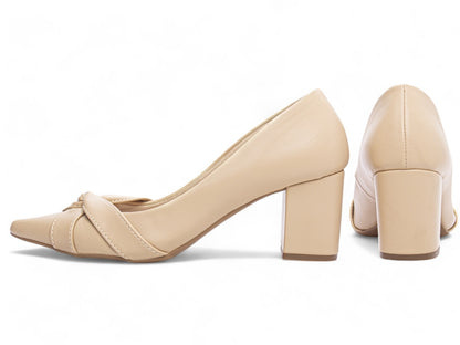 Scarpin Feminino Bico Fino com Nó e Salto Bloco 6,5cm
