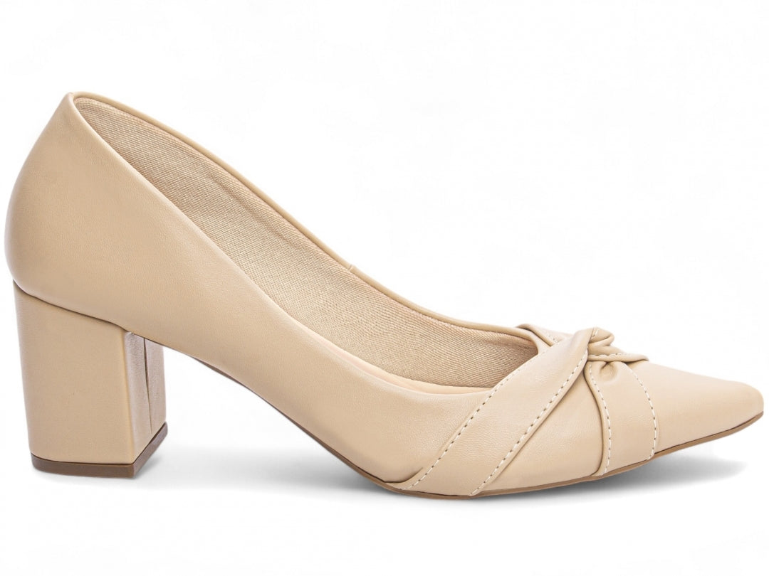 Scarpin Feminino Bico Fino com Nó e Salto Bloco 6,5cm