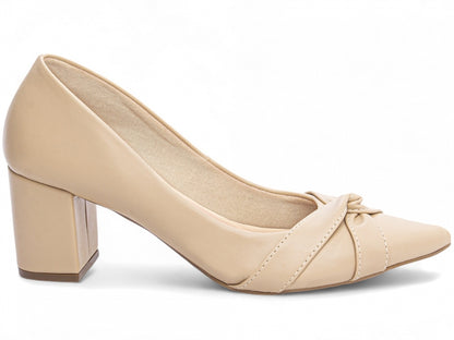 Scarpin Feminino Bico Fino com Nó e Salto Bloco 6,5cm