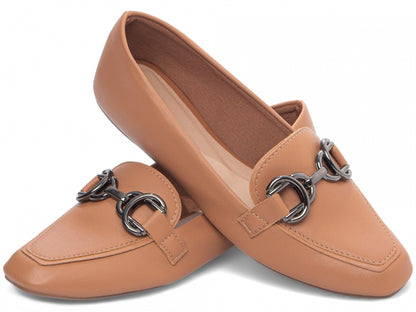Mocassim Feminino Caramelo com Bridão Grafite