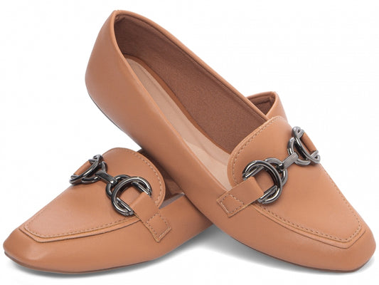 Mocassim Feminino Caramelo com Bridão Grafite