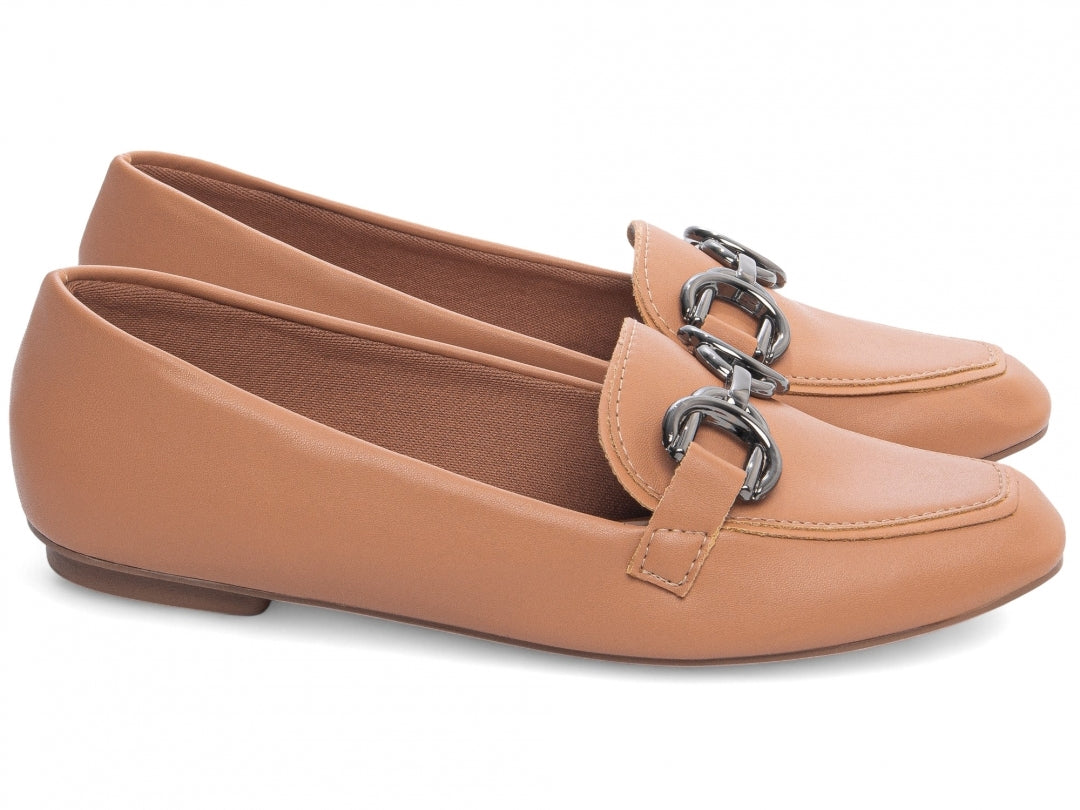 Mocassim Feminino Caramelo com Bridão Grafite