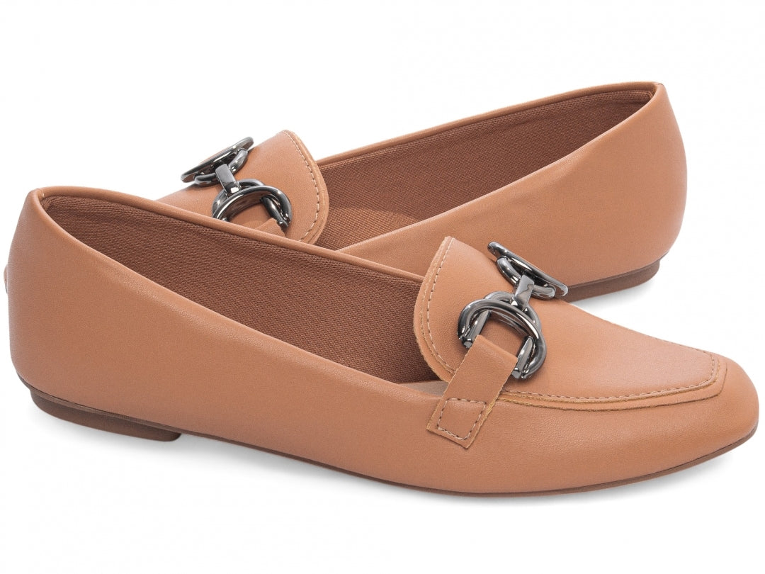 Mocassim Feminino Caramelo com Bridão Grafite