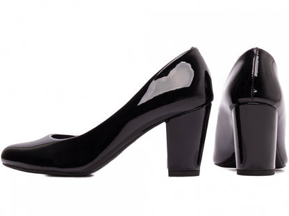 Scarpin Verniz Bico Redondo com Salto Bloco 7,5cm