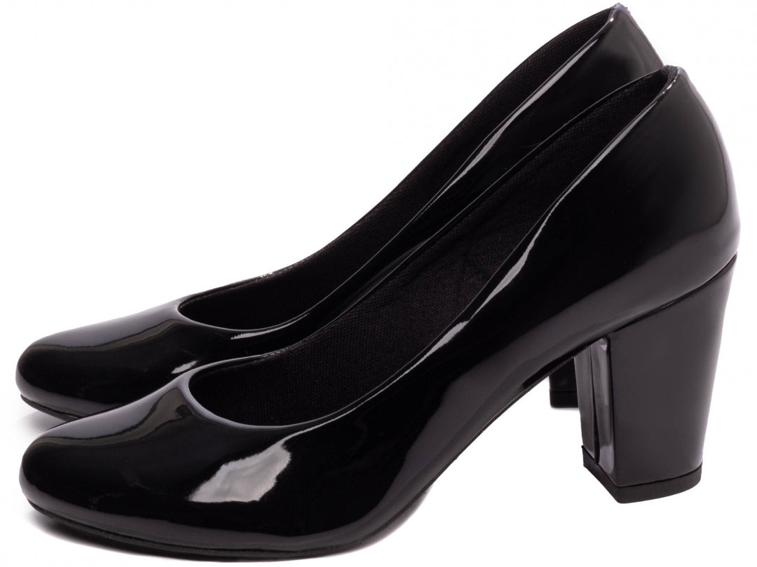 Scarpin Verniz Bico Redondo com Salto Bloco 7,5cm