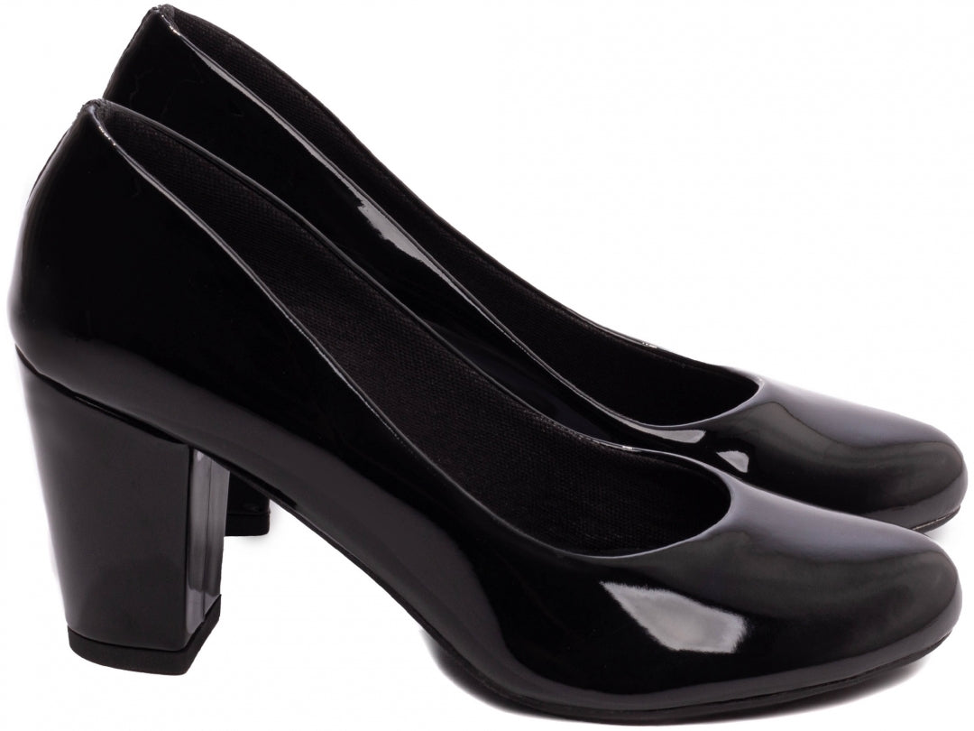 Scarpin Verniz Bico Redondo com Salto Bloco 7,5cm